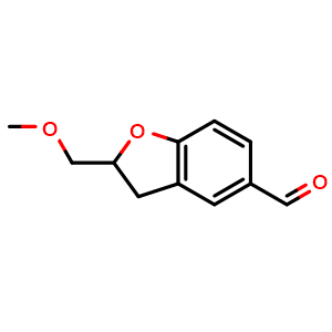 Chemical structure of 2-(methoxymethyl)-2,3-dihydro-1-benzofuran-5-carbaldehyde , CAS 109209-78-1, AChemBlock S83470