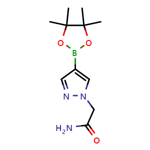 Chemical structure of 2-[4-(tetramethyl-1,3,2-dioxaborolan-2-yl)-1H-pyrazol-1-yl]acetamide , CAS 1083326-46-8, AChemBlock S83503