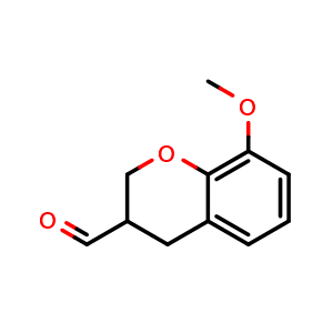Chemical structure of 8-methoxy-3,4-dihydro-2H-1-benzopyran-3-carbaldehyde , CAS 1083317-40-1, AChemBlock S83505