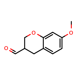 Chemical structure of 7-methoxy-3,4-dihydro-2H-1-benzopyran-3-carbaldehyde , CAS 1083274-06-9, AChemBlock S83506