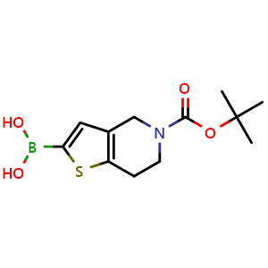 Chemical structure of (5-(tert-butoxycarbonyl)-4,5,6,7-tetrahydrothieno[3,2-c]pyridin-2-yl)boronic acid , CAS 1078151-34-4, AChemBlock S83544
