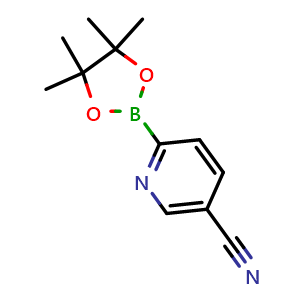 Chemical structure of 6-(4,4,5,5-tetramethyl-1,3,2-dioxaborolan-2-yl)nicotinonitrile , CAS 1073353-83-9, AChemBlock S83575