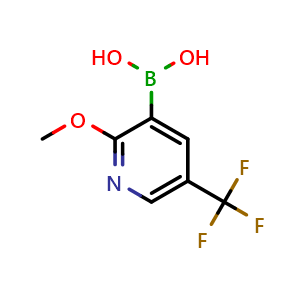 Chemical structure of 2-methoxy-5-(trifluoromethyl)pyridin-3-ylboronic acid , CAS 1072946-55-4, AChemBlock S83586