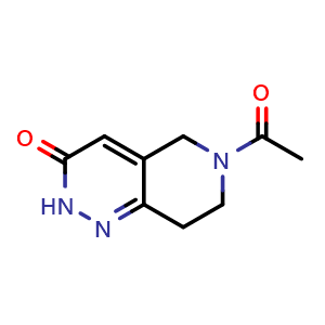 Chemical structure of 6-acetyl-2H,3H,5H,6H,7H,8H-pyrido[4,3-c]pyridazin-3-one , CAS 1071629-82-7, AChemBlock S83598