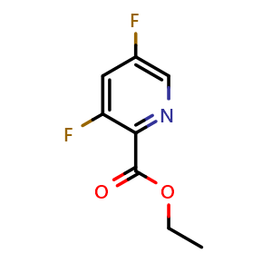 Chemical structure of ethyl 3,5-difluoropyridine-2-carboxylate , CAS 1065267-10-8, AChemBlock S83615