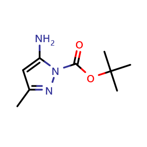 Chemical structure of tert-butyl 5-amino-3-methyl-1H-pyrazole-1-carboxylate , CAS 1065204-79-6, AChemBlock S83616