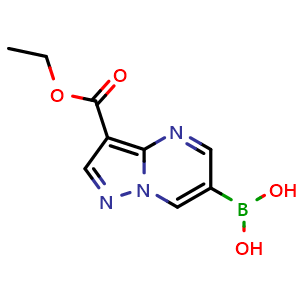 Chemical structure of [3-(ethoxycarbonyl)pyrazolo[1,5-a]pyrimidin-6-yl]boronic acid , CAS 1065083-02-4, AChemBlock S83617