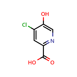 Chemical structure of 4-chloro-5-hydroxy-pyridine-2-carboxylic acid , CAS 1060804-56-9, AChemBlock S83648