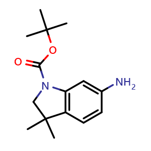 Chemical structure of tert-butyl 6-amino-3,3-dimethyl-2,3-dihydro-1H-indole-1-carboxylate , CAS 1049677-43-1, AChemBlock S83710