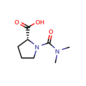 Chemical structure of (2R)-1-(dimethylcarbamoyl)pyrrolidine-2-carboxylic acid , CAS 1046139-15-4, AChemBlock S83726