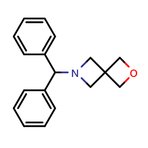 Chemical structure of 6-(diphenylmethyl)-2-oxa-6-azaspiro[3.3]heptane , CAS 1045709-00-9, AChemBlock S83727
