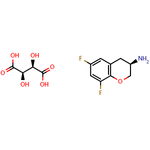 Chemical structure of (2R,3R)-2,3-dihydroxybutanedioic acid; (3R)-6,8-difluoro-3,4-dihydro-2H-1-benzopyran-3-amine , CAS 1044597-03-6, AChemBlock S83736