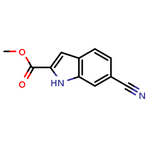 Chemical structure of methyl 6-cyano-1H-indole-2-carboxylate , CAS 104291-83-0, AChemBlock S83746