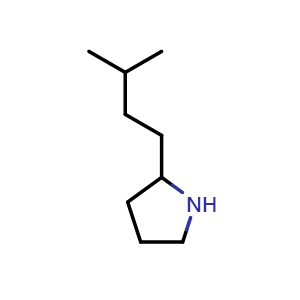 Chemical structure of 2-(3-methylbutyl)pyrrolidine , CAS 1042807-69-1, AChemBlock S83747