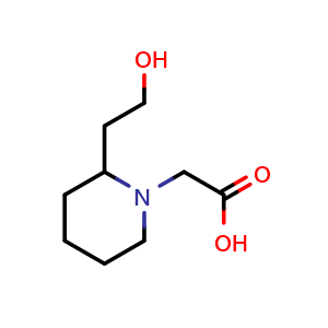 Chemical structure of 2-[2-(2-hydroxyethyl)piperidin-1-yl]acetic acid , CAS 1041525-89-6, AChemBlock S83773