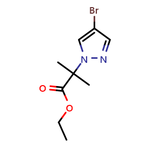 Chemical structure of ethyl 2-(4-bromo-1H-pyrazol-1-yl)-2-methylpropanoate , CAS 1040377-17-0, AChemBlock S83781