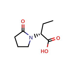 Chemical structure of (2R)-2-(2-oxopyrrolidin-1-yl)butanoic acid , CAS 103833-72-3, AChemBlock S83801