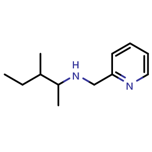 Chemical structure of (3-methylpentan-2-yl)[(pyridin-2-yl)methyl]amine , CAS 1038223-13-0, AChemBlock S83813