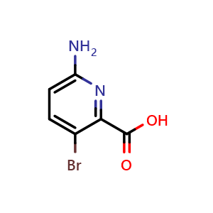 Chemical structure of 6-amino-3-bromopyridine-2-carboxylic acid , CAS 1033201-61-4, AChemBlock S83860