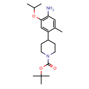 Chemical structure of tert-butyl 4-[4-amino-2-methyl-5-(propan-2-yloxy)phenyl]piperidine-1-carboxylate , CAS 1032903-63-1, AChemBlock S83863
