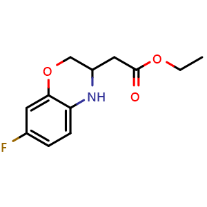 Chemical structure of ethyl 2-(7-fluoro-3,4-dihydro-2H-1,4-benzoxazin-3-yl)acetate , CAS 1031582-53-2, AChemBlock S83872