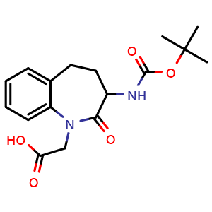 Chemical structure of 2-(3-{[(tert-butoxy)carbonyl]amino}-2-oxo-2,3,4,5-tetrahydro-1H-1-benzazepin-1-yl)acetic acid , CAS 103105-97-1, AChemBlock S83874