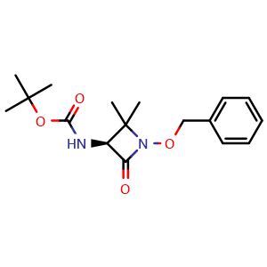 Chemical structure of tert-butyl N-[(3S)-1-benzyloxy-2,2-dimethyl-4-oxo-azetidin-3-yl]carbamate , CAS 102507-25-5, AChemBlock S83915