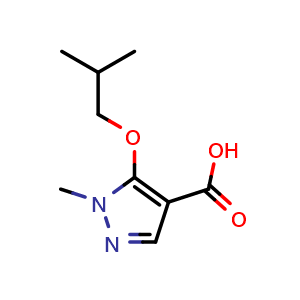 Chemical structure of 1-methyl-5-(2-methylpropoxy)-1H-pyrazole-4-carboxylic acid , CAS 1023272-73-2, AChemBlock S83927