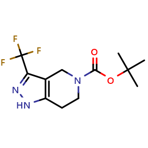 Chemical structure of tert-butyl 3-(trifluoromethyl)-1H,4H,5H,6H,7H-pyrazolo[4,3-c]pyridine-5-carboxylate , CAS 1022931-73-2, AChemBlock S83930