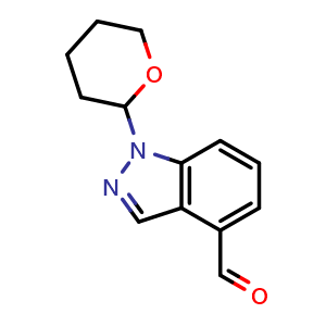 Chemical structure of 1-(oxan-2-yl)-1H-indazole-4-carbaldehyde , CAS 1022158-36-6, AChemBlock S83935