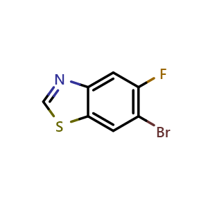 Chemical structure of 6-bromo-5-fluoro-1,3-benzothiazole , CAS 1022151-31-0, AChemBlock S83936