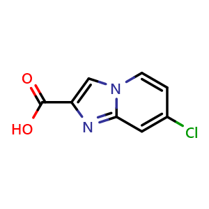 Chemical structure of 7-chloroimidazo[1,2-a]pyridine-2-carboxylic acid , CAS 1020038-42-9, AChemBlock S83968