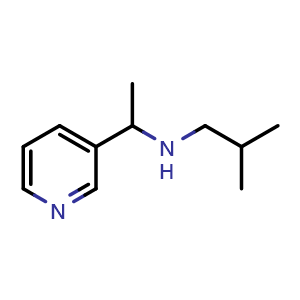 Chemical structure of (2-methylpropyl)[1-(pyridin-3-yl)ethyl]amine , CAS 1019628-91-1, AChemBlock S83978