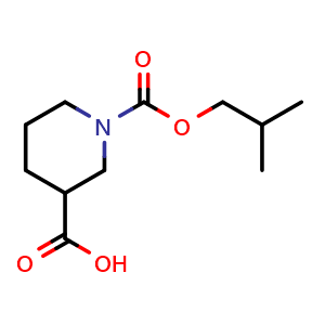 Chemical structure of 1-[(2-methylpropoxy)carbonyl]piperidine-3-carboxylic acid , CAS 1019389-74-2, AChemBlock S84025