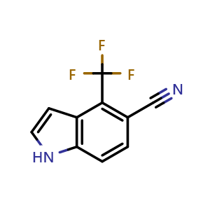 Chemical structure of 4-(trifluoromethyl)-1H-indole-5-carbonitrile , CAS 1018974-81-6, AChemBlock S84035