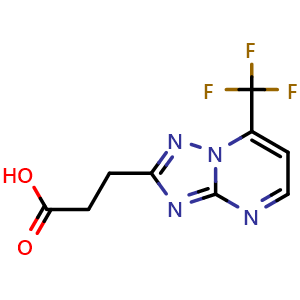 Chemical structure of 3-[7-(trifluoromethyl)-[1,2,4]triazolo[1,5-a]pyrimidin-2-yl]propanoic acid , CAS 1018170-82-5, AChemBlock S84050