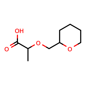 Chemical structure of 2-[(oxan-2-yl)methoxy]propanoic acid , CAS 1016846-06-2, AChemBlock S84078