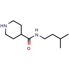Chemical structure of N-(3-methylbutyl)piperidine-4-carboxamide , CAS 1016735-36-6, AChemBlock S84090