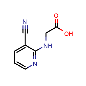 Chemical structure of 2-[(3-cyanopyridin-2-yl)amino]acetic acid , CAS 1016690-44-0, AChemBlock S84094