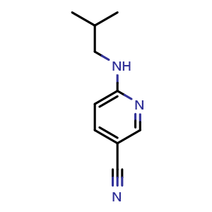 Chemical structure of 6-[(2-methylpropyl)amino]pyridine-3-carbonitrile , CAS 1016679-54-1, AChemBlock S84095