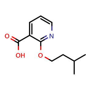 Chemical structure of 2-(3-Methylbutoxy)pyridine-3-carboxylic acid , CAS 1016678-87-7, AChemBlock S84096
