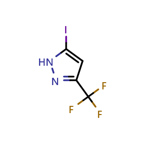 Chemical structure of 5-iodo-3-(trifluoromethyl)-1H-pyrazole , CAS 1015780-53-6, AChemBlock S84110