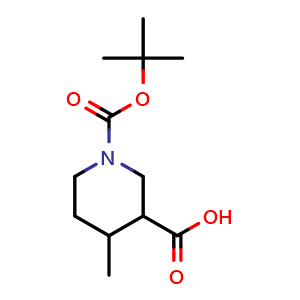 Chemical structure of 1-[(tert-butoxy)carbonyl]-4-methylpiperidine-3-carboxylic acid , CAS 1009376-52-6, AChemBlock S84140