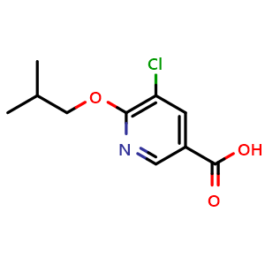 Chemical structure of 5-chloro-6-(2-methylpropoxy)pyridine-3-carboxylic acid , CAS 1008769-66-1, AChemBlock S84143