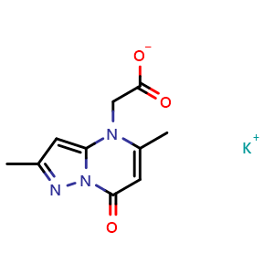 Chemical structure of potassium 2-{2,5-dimethyl-7-oxo-4H,7H-pyrazolo[1,5-a]pyrimidin-4-yl}acetate , CAS 1007191-99-2, AChemBlock S84160