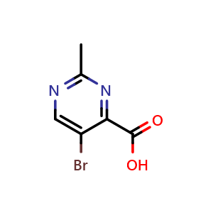 Chemical structure of 5-bromo-2-methylpyrimidine-4-carboxylic acid , CAS 100707-39-9, AChemBlock S84161