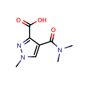Chemical structure of 4-(dimethylcarbamoyl)-1-methyl-1H-pyrazole-3-carboxylic acid , CAS 1006484-48-5, AChemBlock S84180