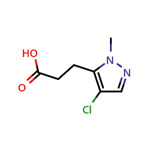 Chemical structure of 3-(4-chloro-1-methyl-1H-pyrazol-5-yl)propanoic acid , CAS 1006483-04-0, AChemBlock S84181