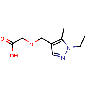 Chemical structure of 2-[(1-ethyl-5-methyl-1H-pyrazol-4-yl)methoxy]acetic acid , CAS 1006483-03-9, AChemBlock S84182
