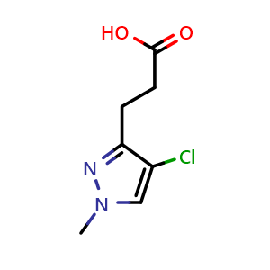 Chemical structure of 3-(4-chloro-1-methyl-1H-pyrazol-3-yl)propanoic acid , CAS 1006483-02-8, AChemBlock S84183